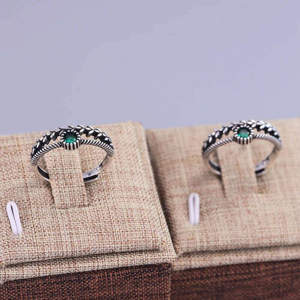 VENTFILLE 925 Sterling Silver Green Diamond Zirconia Ring with For Women Gift Ear Of Wheat Vintage Jewelry Accessories Wholesale H260312