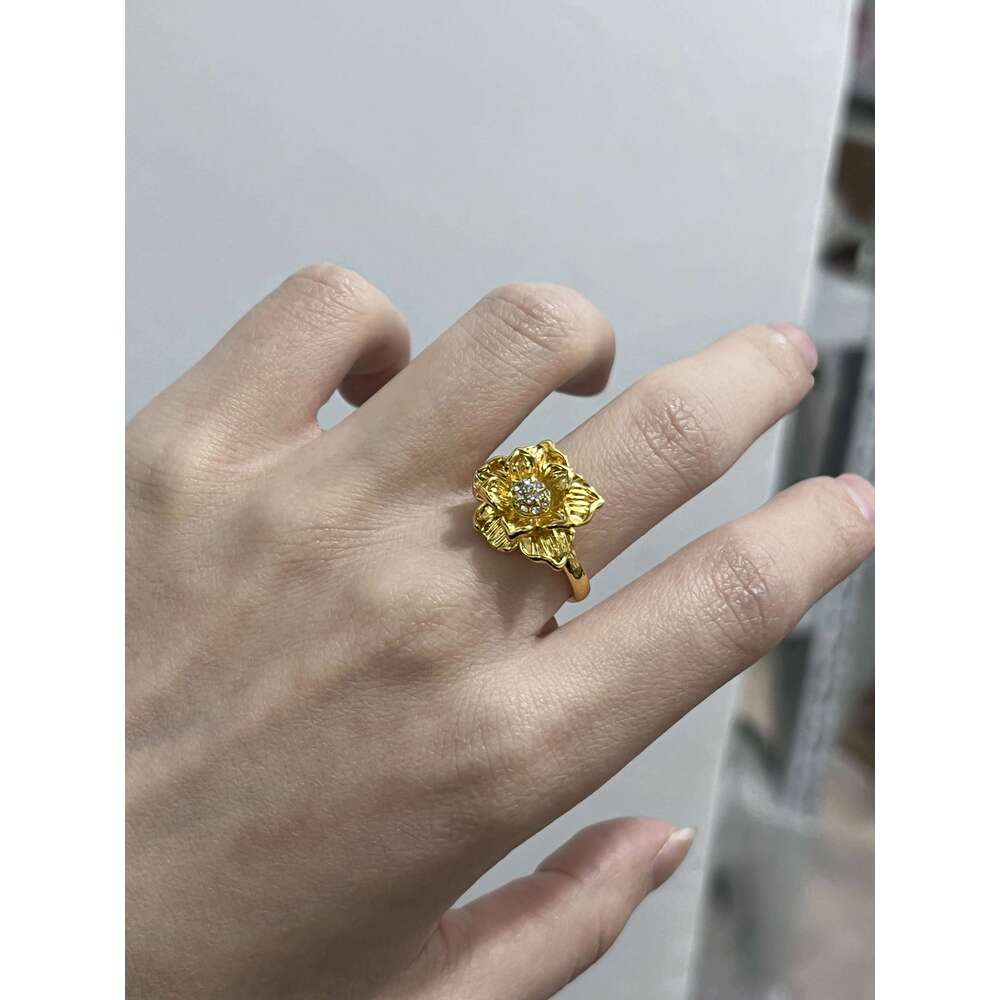 2023 New European and American Luxury Yellow Romantic Promise Women's Zircon Flower Wedding Engagement Ring H260312