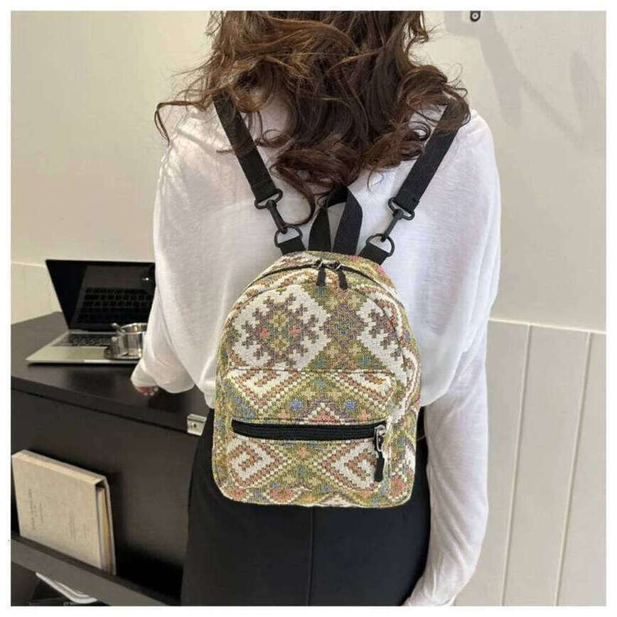 TAURUSCIAGA High-Capacity Female Fashion Zipper Adjustable Shoulder Bag Ethnic Style Mini School Backpack Students Daily Versatile Bag