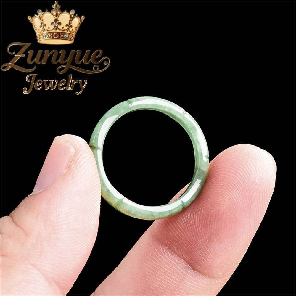 Natural A-Grade Bean Green Bamboo Joint Rising By Step Three-Dimensional Bean-Shaped Jade Ring With Unique Charms H260312