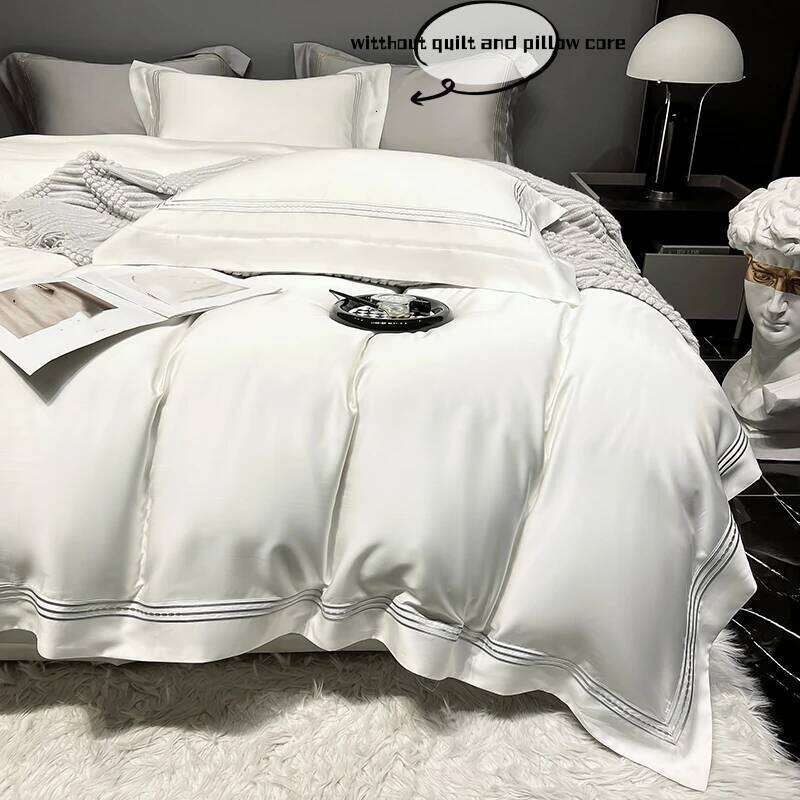 4/6pcs Duvet 100% Egyptian cotton Three Lines embroidery housse de couette for bedroom Pure Cotton Bed Cover King H260312 - view 3