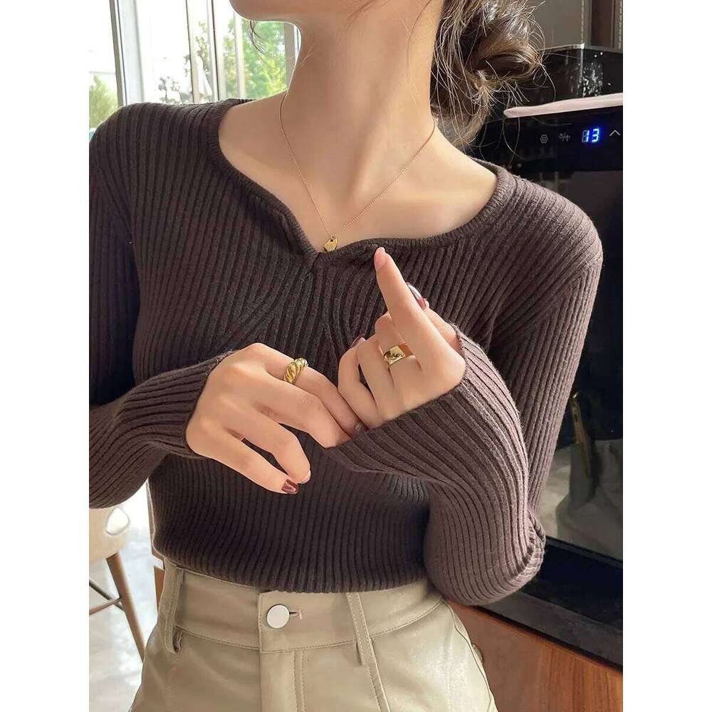 2026 Slim Long Sleeve Badycon High Quality Basic V-neck Chic Autumn Winter Pullover Women Female Knitted Ribbed Sweater Z260314