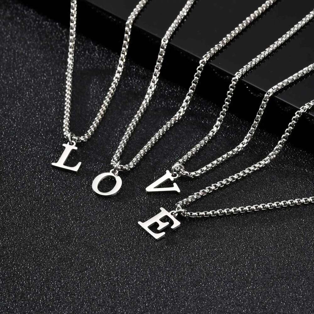 A-Z Letters Men Necklaces,Stainless Steel Simple Initial Collar with Box Chain,Stylish Jewelry Gifts H260312