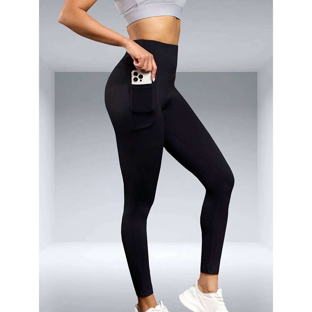 1PC Womens Plus Size High-Waisted Black Yoga Leggings, Flexible Stretchy Comfort, Ideal for Pilates Gym Running Hiking Fitness