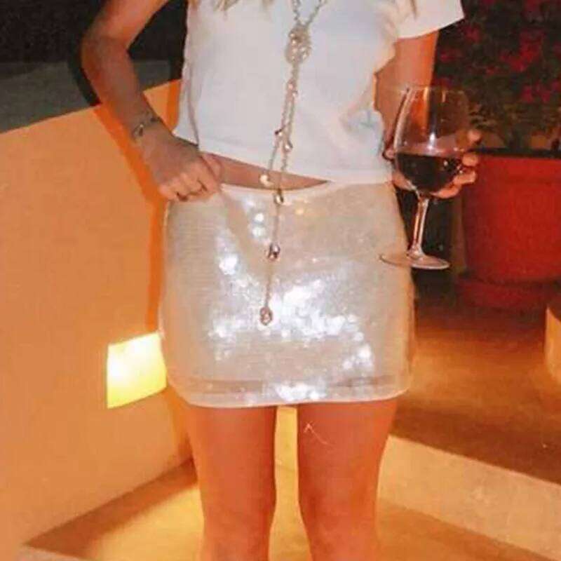Sequined Mini Women Fashion Party Club New in Glitter Faldas Para Mujeres Light Yellow Side Zip Women's Y2K Skirt Z260314