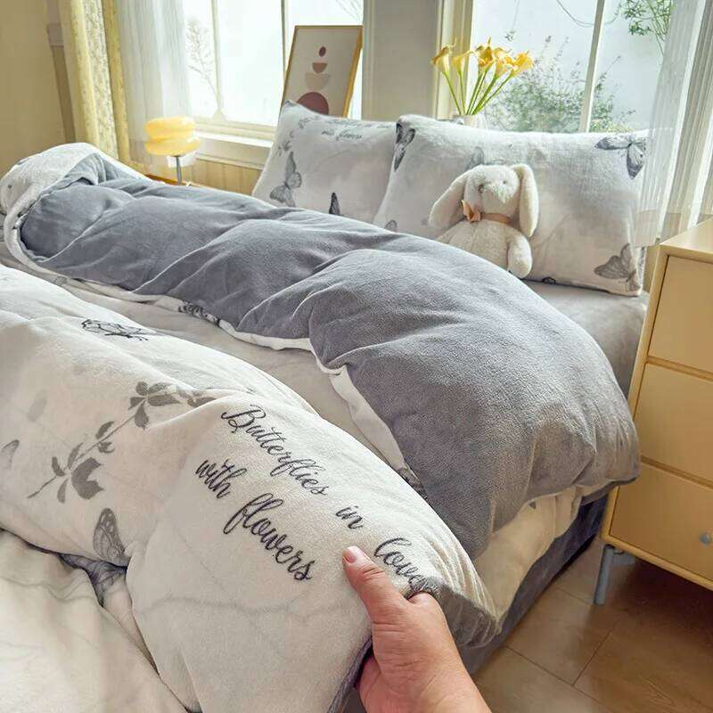 2025 new high-end milk four-piece set, bed sheet quilt cover, autumn heat storage warm fleece bedding three-piece set H260312 - view 5