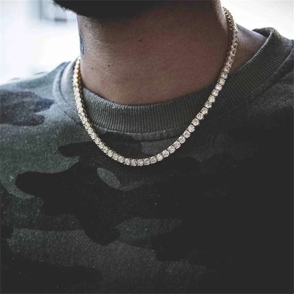 4mm Hip Hop Zircon Crystal Men Rock Silver Color Tennis Chain Necklace For Women Fashion Party Jewelry Gift H260312
