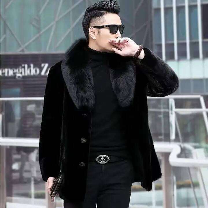 New with wide collar, whole winter thickened, long imitation men's coat, high-end mink fur coat M-6XL Z260313