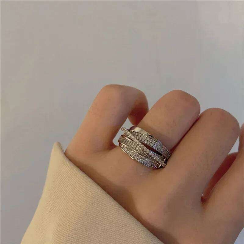 Korea New Fashion Jewelry Exquisite Silver Color Zircon Ring Elegant Women's Opening Adjustable Wedding Gift Accessory H260312