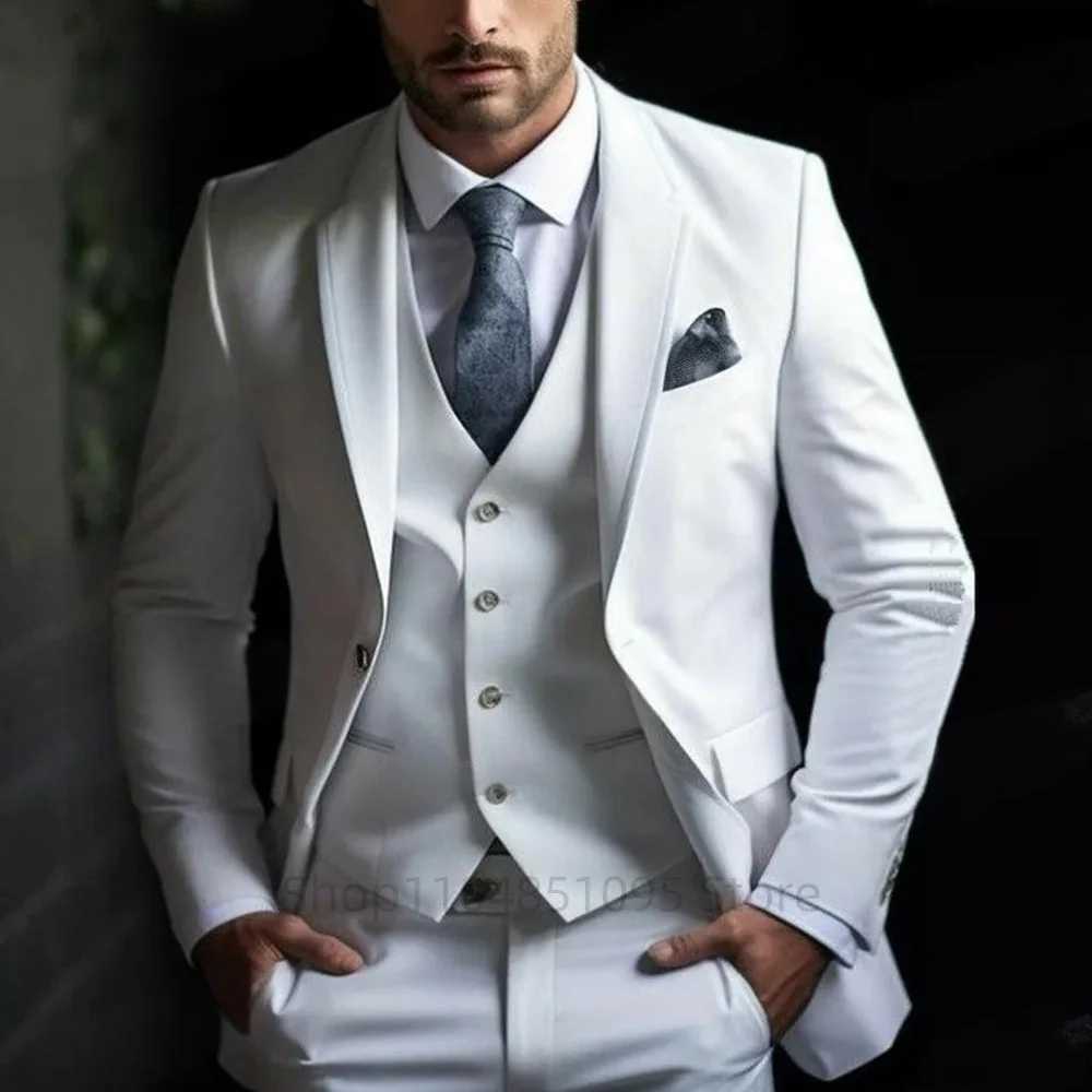 Classic Wedding Solid 3-Piece Smoking Ternos Fino Adjusted Male Formal Business Suits for Groomsmen And Festive Occasions M260313