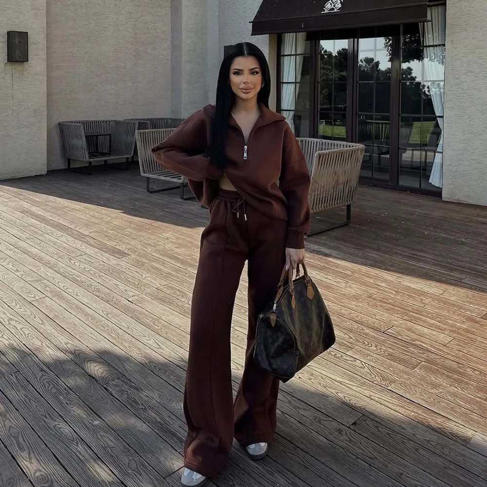 Street Style Womens Henley Neck Sweatsuit Set Half Zip Pullover Hoodie Fall Winter Lounge Casual Outfit M260313