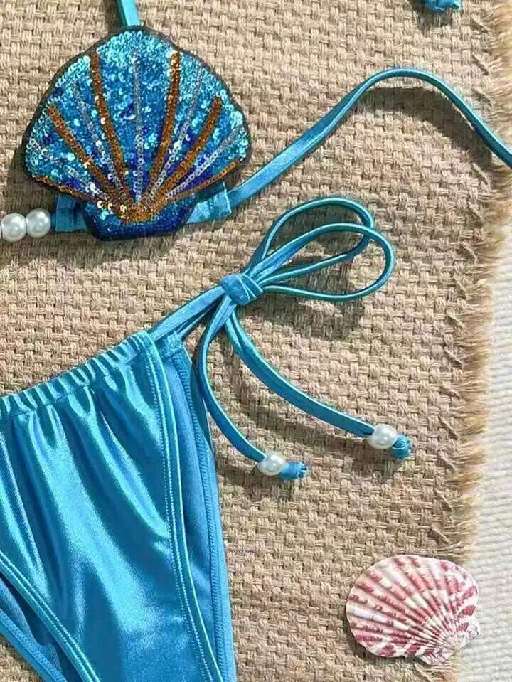 Sexy Shiny MermaidShell Bikini Swimsuit Hot Sale Of The Season New Swimwear Elegant Luminous Design Attractive Female Underwe 26H0313