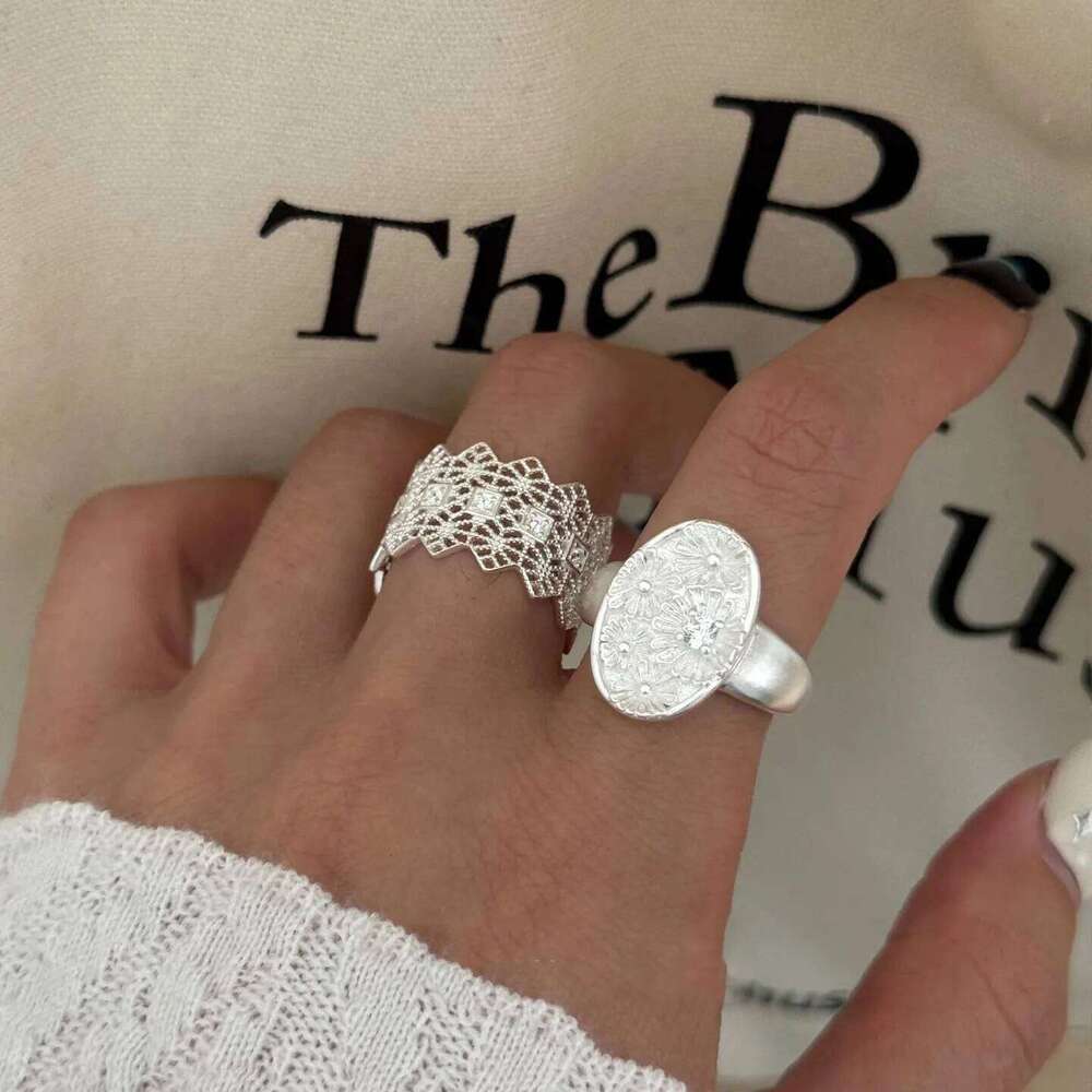 925 Sterling Silver Rings Women Geometric Fine Jewelry Finger Adjustable Simple Oval Flower Ring For Party Birthday Gift H260312
