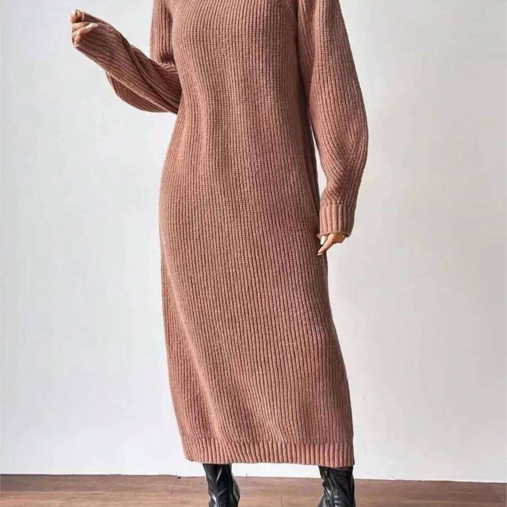 Sweater Fashionable Pullover High Collar Spring Autumn Casual Long-sleeved Solid Color Knitted Long Dress Women Vestidos Z260314