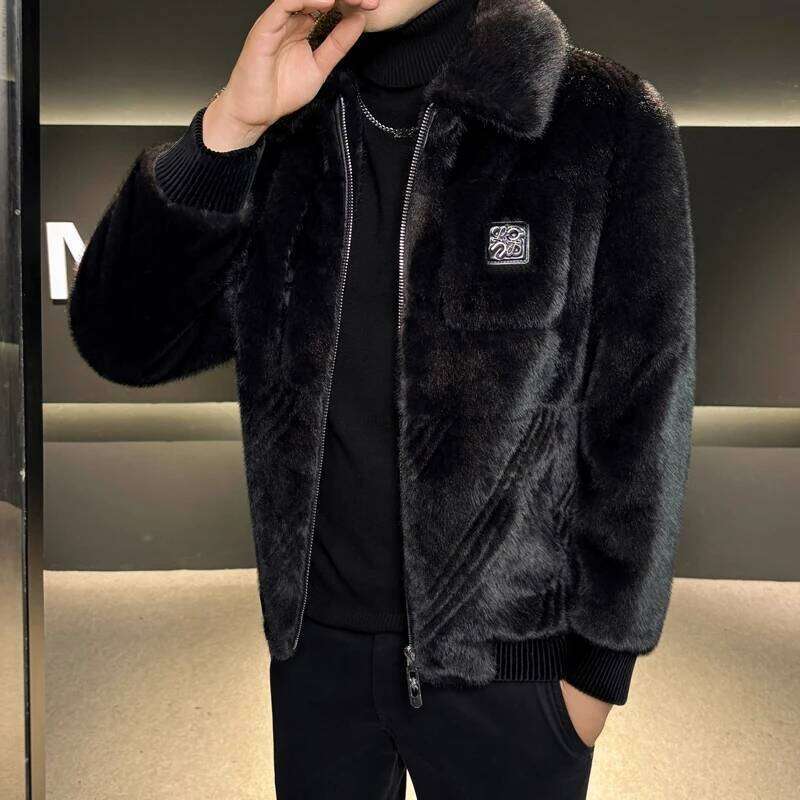 Autumn Winter Mink Jacket Men's Thick Warm Leather Jackets Flip Collar Casual Business Faux Fur Coats Men Clothing Z260313