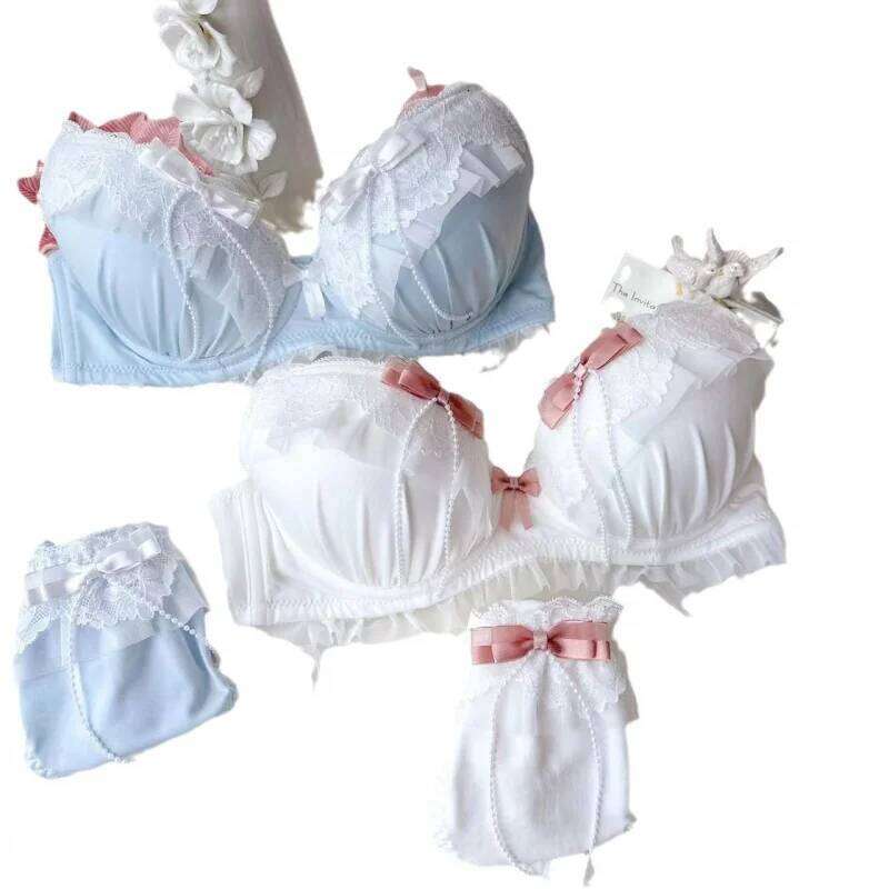 Embroidered Thin Cup Without Steel Ring, Comfortable Cute Gathering For Student Girls, Sexy Lingerie And Bra Set