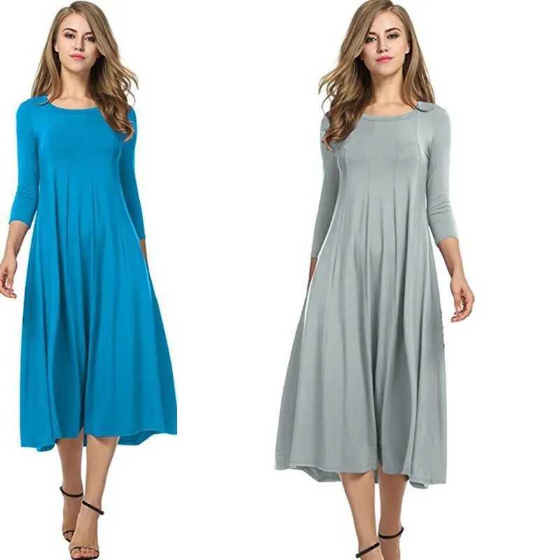 Womens Elegant Plain Short Sleeve Mock Neck Loose T Shirt Dress Swing DressT260314
