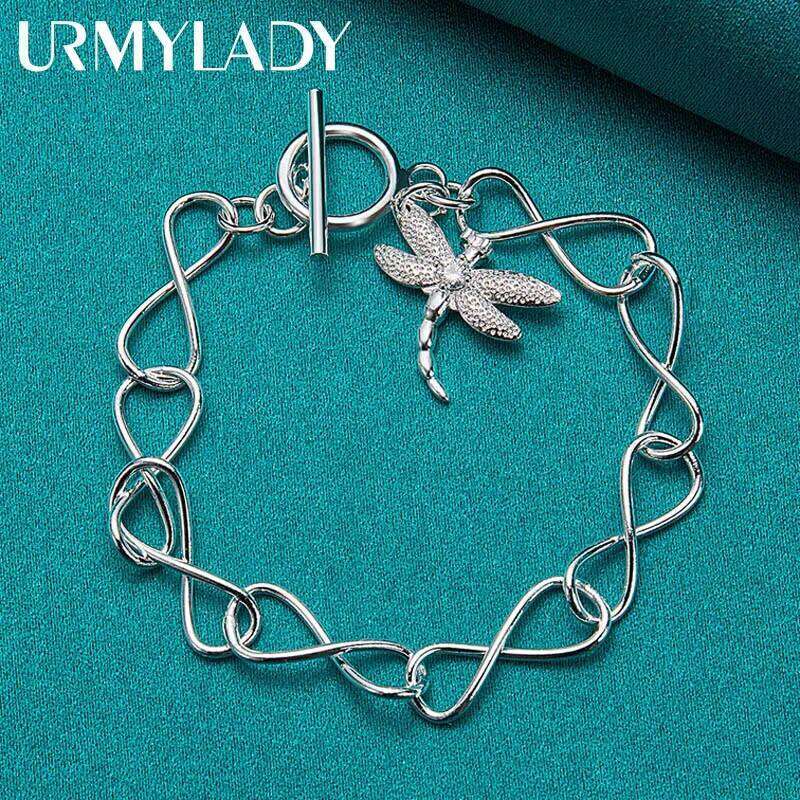 URMYLADY 925 Sterling Silver Dragonfly Zircon Pendant Bracelet For Women Wedding Party Fashion Jewelry Z260313