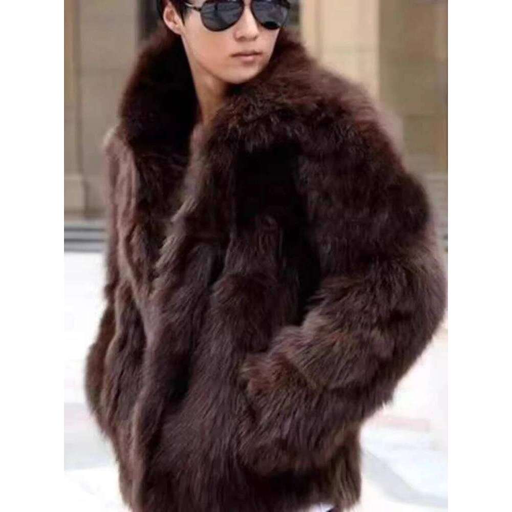 Men's Thickened Fox Jacket Plush Warm Faux Mink Solid Black Fur Coat Trendy Cold-Resistant Winter Outerwear Z260313