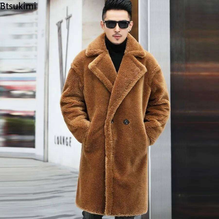 Luxury Fashion Long Camel Fleece Coats Men's Autumn Winter Thickened Warm Faux Fur Outwear Trend Vintage Men Windbreaker Jackets Z260313