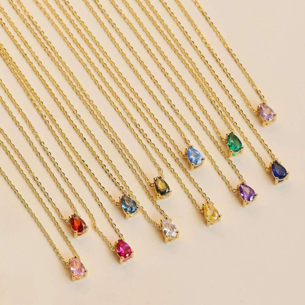 Hot Sale Shiny Crystal Necklace Stainless Steel Teardrop Zirconia Pendant Women's Birthstone Collarbone Chain Wholesale H260312