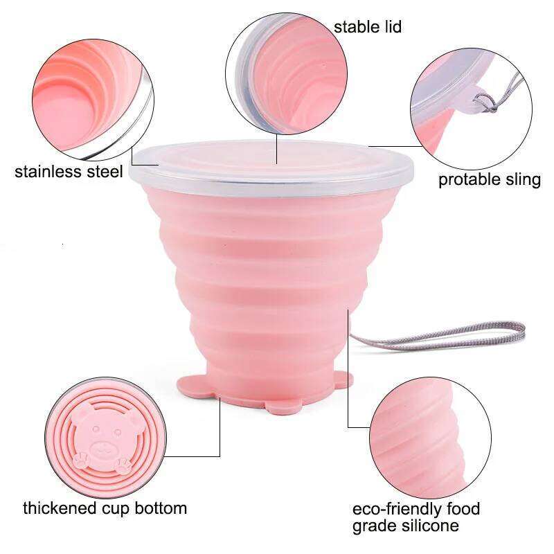 FAIS DU Silicone Folding Cup 200ml Food Grade Water Cups Portable Drinking Mug with Lids For Travel Camping Reusable Drinkware Z260313