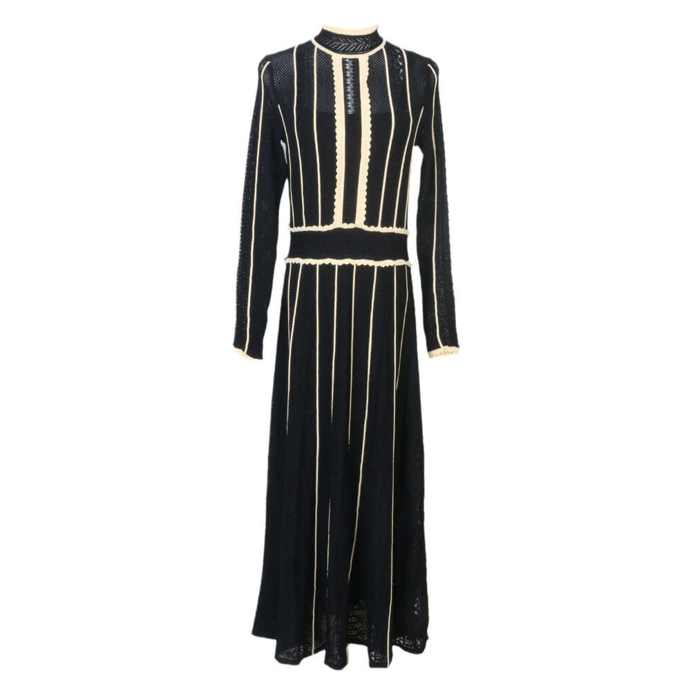 2026 Autumn/Winter French Designer Knitted Goddess Set Two Piece Color blocked Elegant Formal Women's Long Skirt