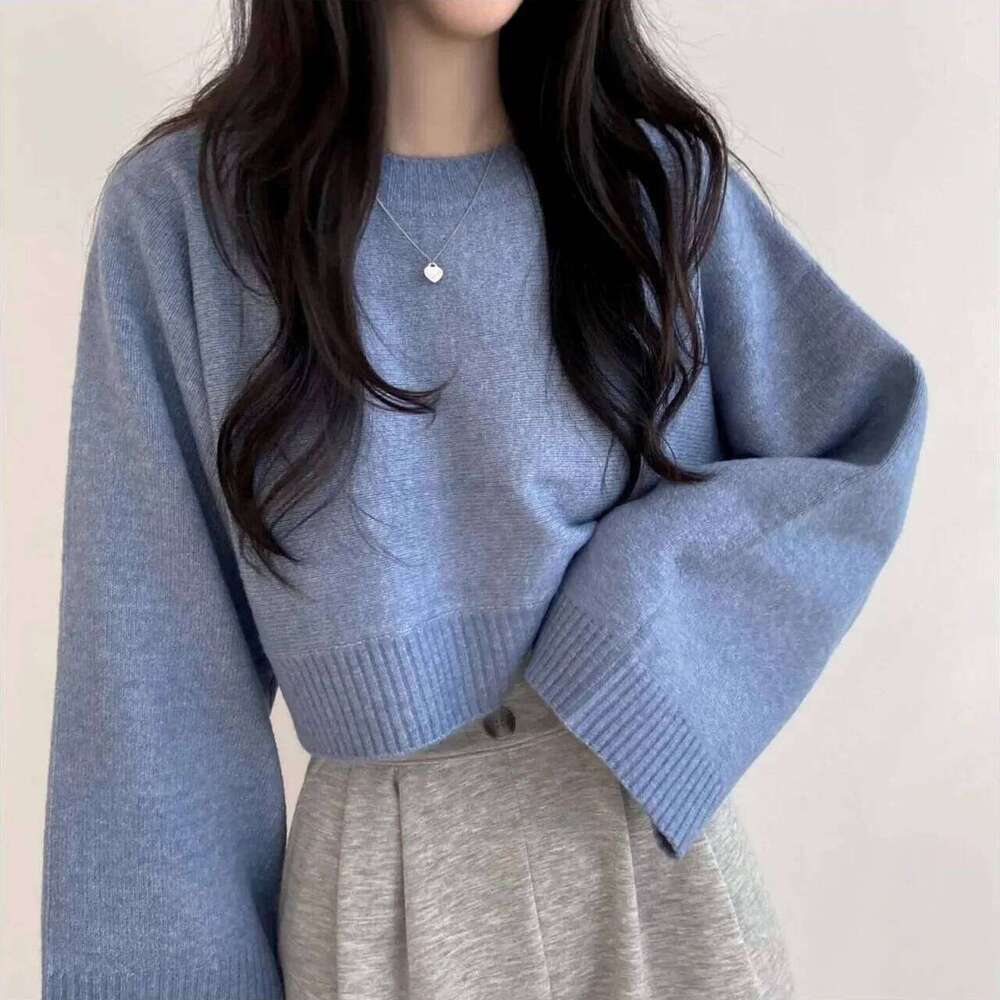 2025 Autumn Winter Korean Chic Sweater New Lazy Style Solid Color Loose Long-sleeved O-Neck Knitted Pullovers Z260313
