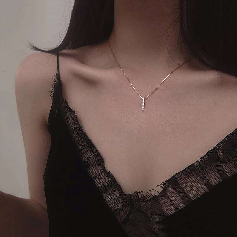 ANENJERY Silver Color Strip Geometric Cubic Zircon Simple Clavicle Chain Charm Necklace For Women Jewelry S-N545 H260312