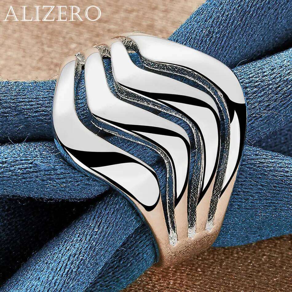 ALIZERO 925 Sterling Silver Four-Line Wave Ring For Women Men Wedding Engagement Fashion Party Charm Jewelry H260312
