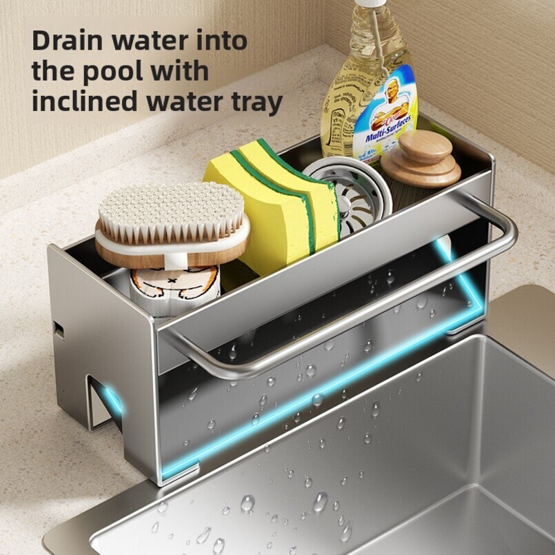 Cloth Draining Rack Floor Stand Countertop Faucet Sink Sponge Steel Wool Ball Supplies Storage Kitchen Organizer
