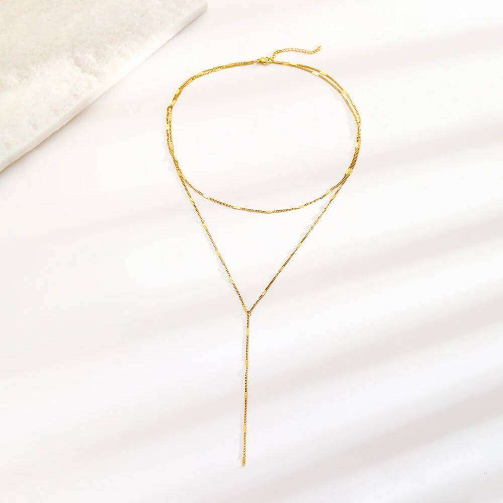 DOTIFI Stainless Steel Fashion Commuter Y-Shaped Fringe Necklace Minimalist Double-Layer Collarbone Chain For Women H260312