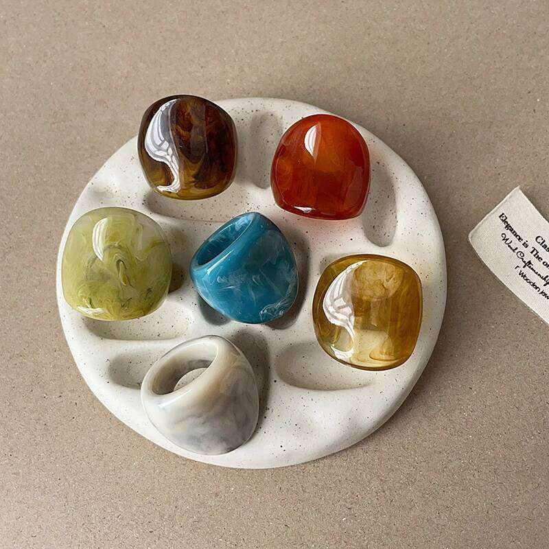 1-piece Bohemian retro style irregular resin blend ring women, fashionable and versatile, suitable for daily wear H260312