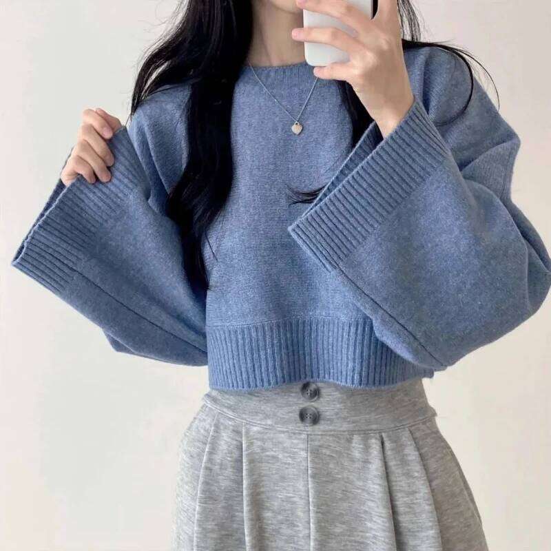 2025 Autumn Winter Korean Chic Sweater New Lazy Style Solid Color Loose Long-sleeved O-Neck Knitted Pullovers Z260313