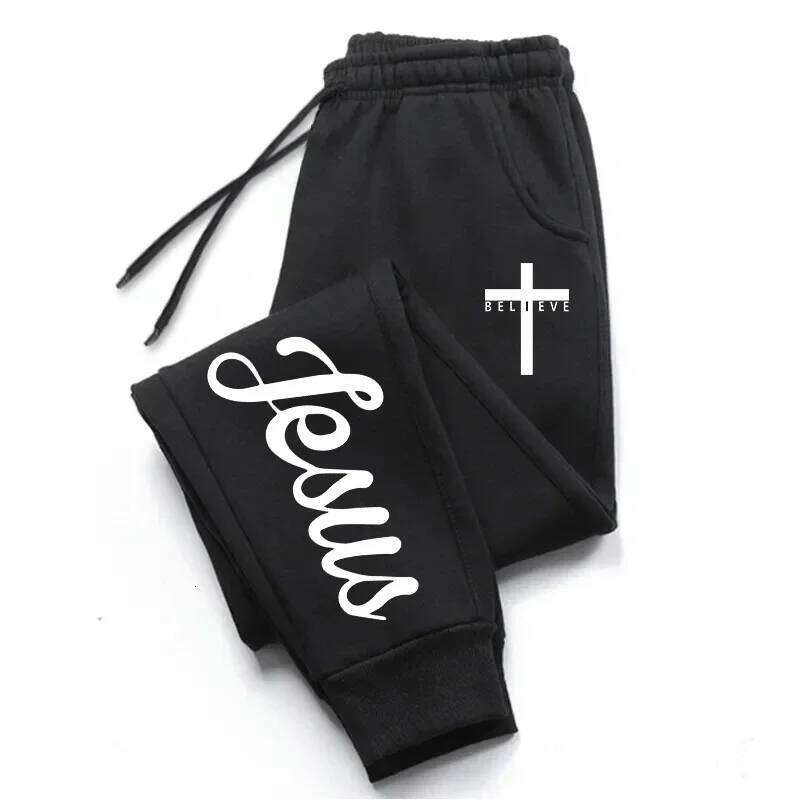 Jesus Cross Men's Sweatpants Solid Color Drawstring Long Pants Male All Season Daily Casual Sports Fitness Versatile Trousers Z260315
