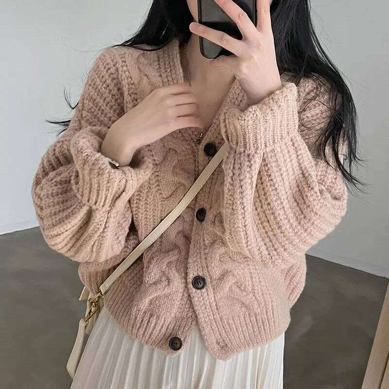 Korean Women Cardigan Sweaters Autumn Winter Fashion Female Long Sleeve V-neck Loose Knitted Shirt Jackets Casual Sweater Coats Z260313