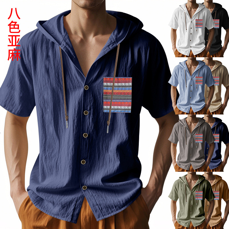 European And Designer Hoodie Designer Shirt American Men's Sports Polo Casual Short-sleeve Bohemian Style Hooded Cardigan Trendy Versatile Men's T-shirt