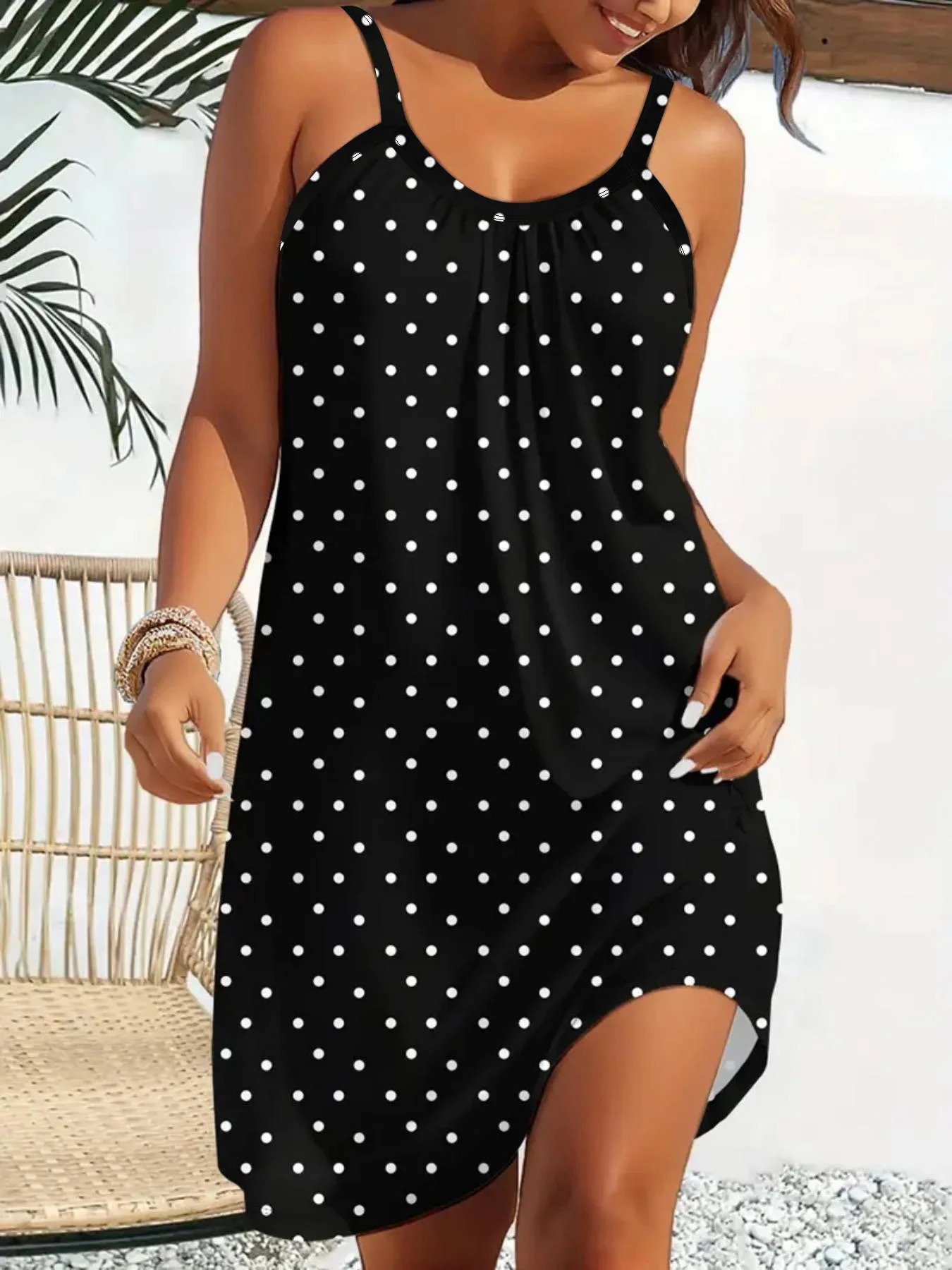European and American womens polka dot print spring summer casual sleeveless suspender dress 260313