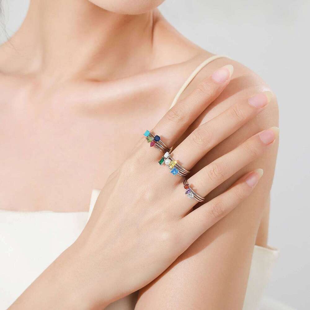 Ailmay Simple 925 Sterling Silver 12 Month Birthstone Stackable Opening Ring For Women Fine Jewelry Birthday Gift H260312