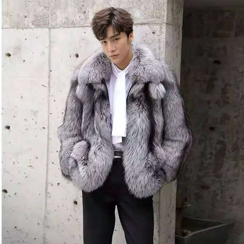 Luxury Brand Men's Autumn Winter Fluffy New Business Casual Silver Fox Jacket Faux Fur Coats Charming Warm Tops JJ982 Z260313
