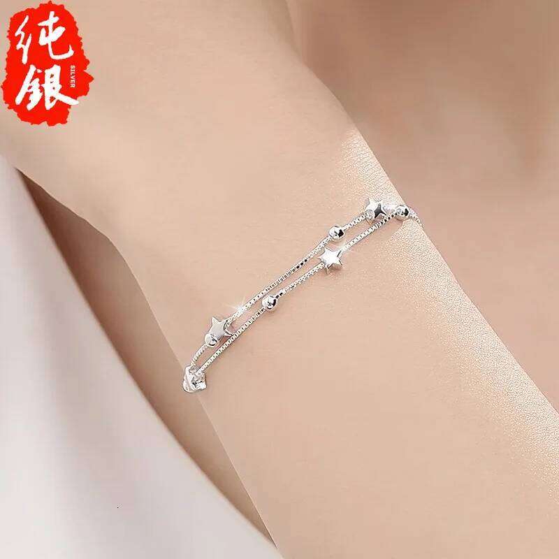 925 Sterling Silver Bead Chain For Women Korean Sweet Double Layer Beautiful Stars Bracelets Original Jewelry Gifts Z260313