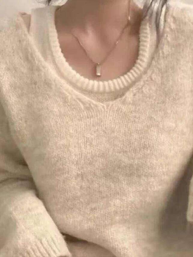 Korean Fashion 2025 Autumn Knitted Sweater Women Casual Y2k Clothing Slim Sexy Off-shoulder Pullover American Vintage Jumpers Z260313