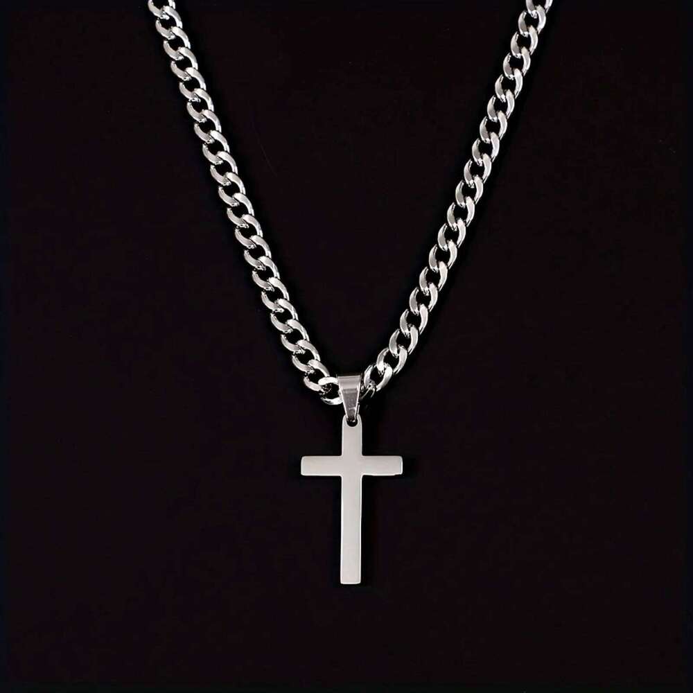 Mens Hip Hop Style Cross Necklace Stainless Steel Pendant Simple Daily Formal Chain Gift for Dad Husband Boyfriend Fathers Day H260312