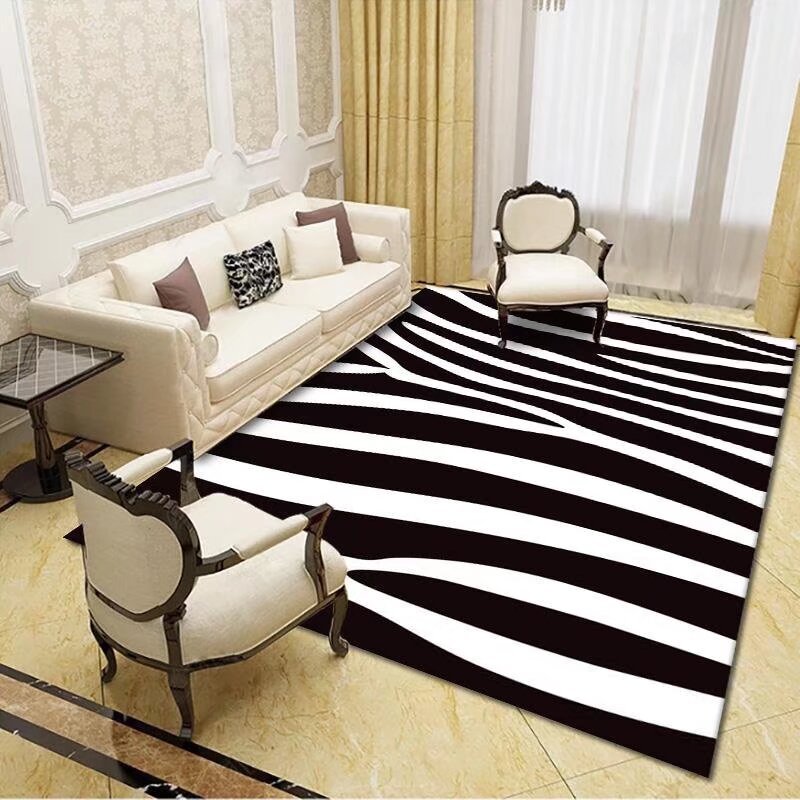 Creative zebra pattern home living room rug black and white coffee table sofa decoration floor mat bedroom bedside blanket - view 5