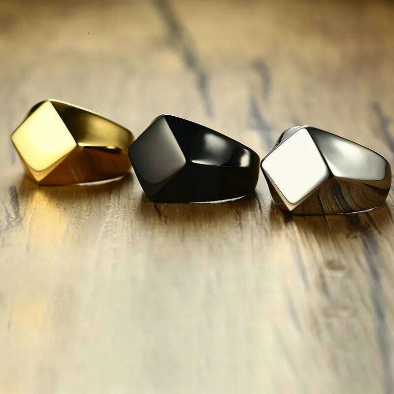 Signet Ring for Men Stainless Steel Quadrangle Flat Top Square Mens H260312