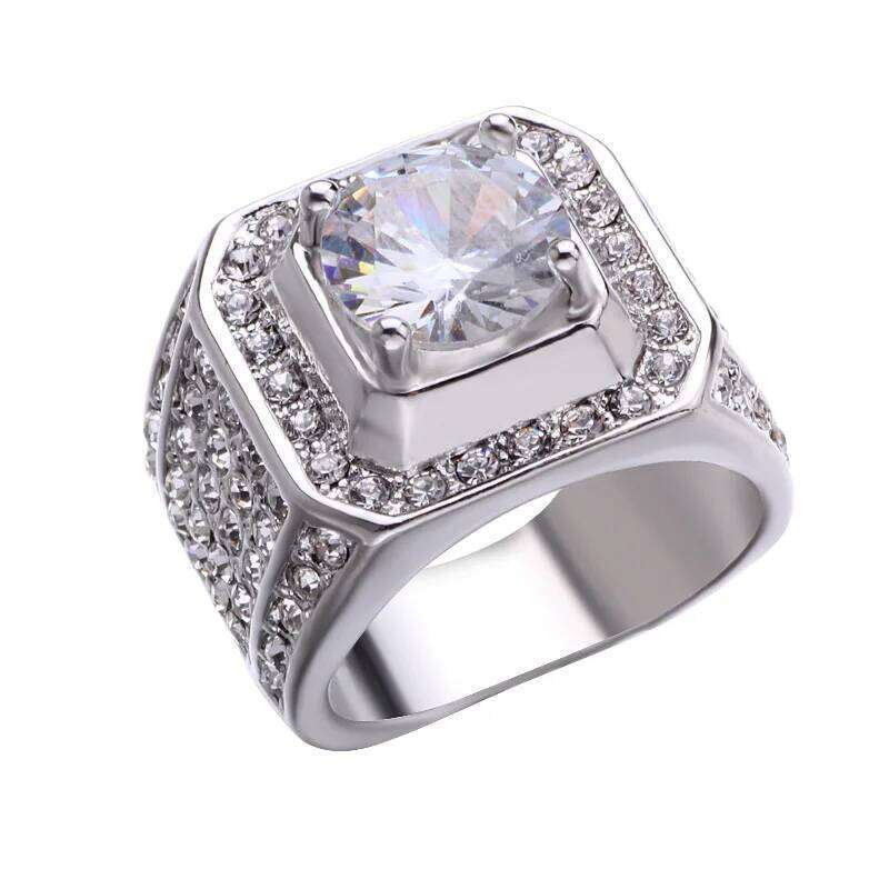 Sale 5-12 White Golden Iced Out HipHop Engagement Rings CZ Pinky Men Women Full Crystal Ring H260312