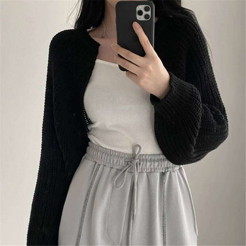 Long Cover Outfit Coat Casual Solid Knit Sweater Cardigan Short Women Clothes Elegant Winter Batwing Sleeve All-match Top Z260314