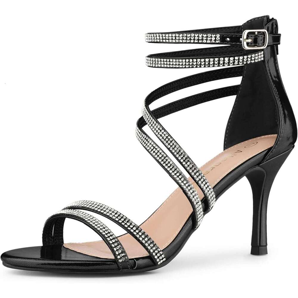 Women S Ankle Strap Rhinestone Stiletto Heeled Sandals MOJIDASHU