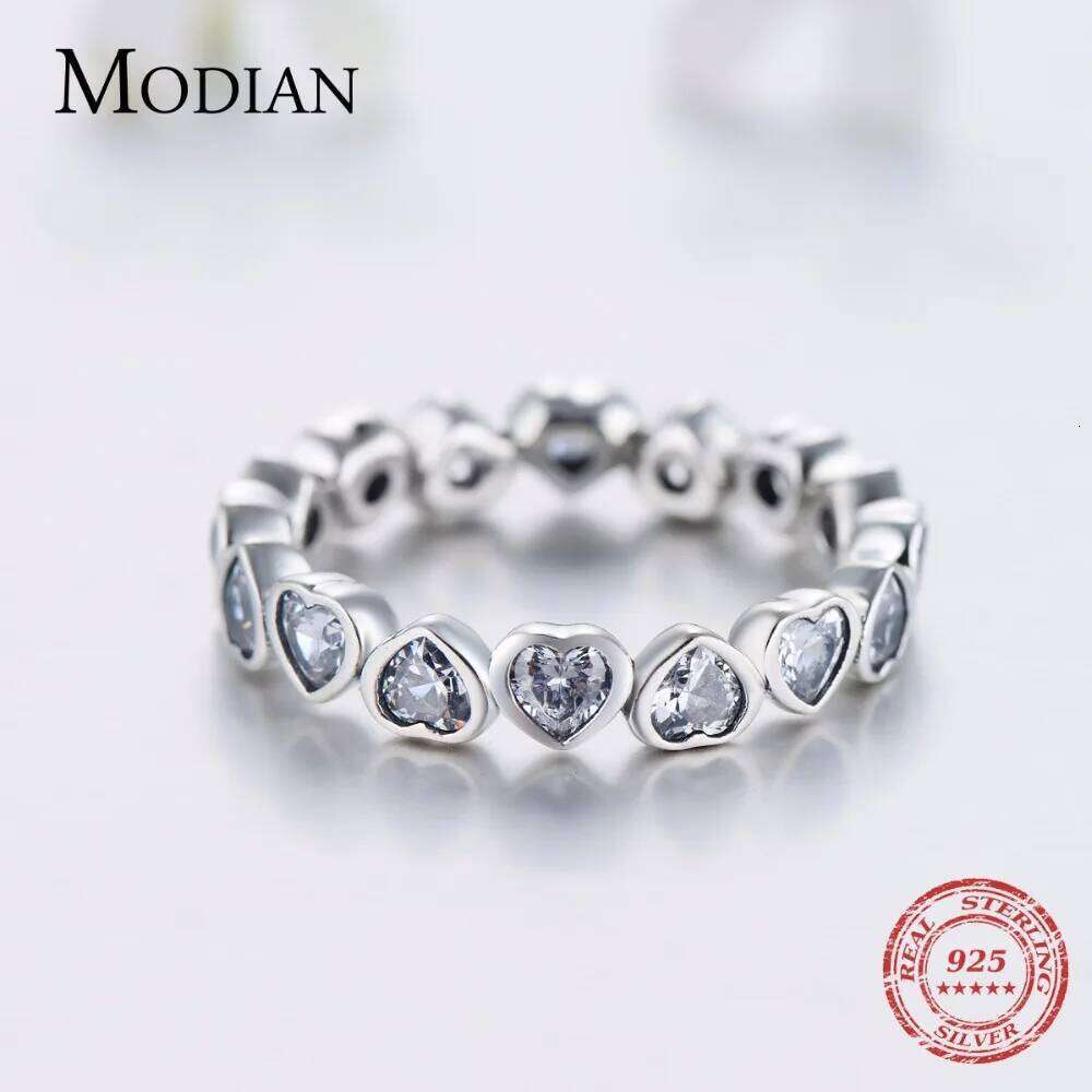 Modian Fashion Classic Cubic Zirconia Real 925 sterling silver Hearts Eternity Simulated Ring Bands Jewelry H260312