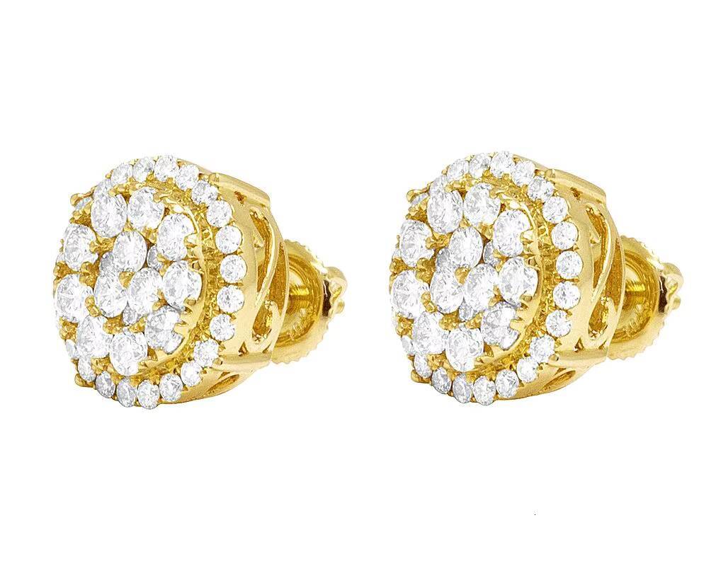 Classic Style Yellow Gold Plated With Round Moissanite Diamond Elegant Stud Earrings For Women Weddings and Gifts